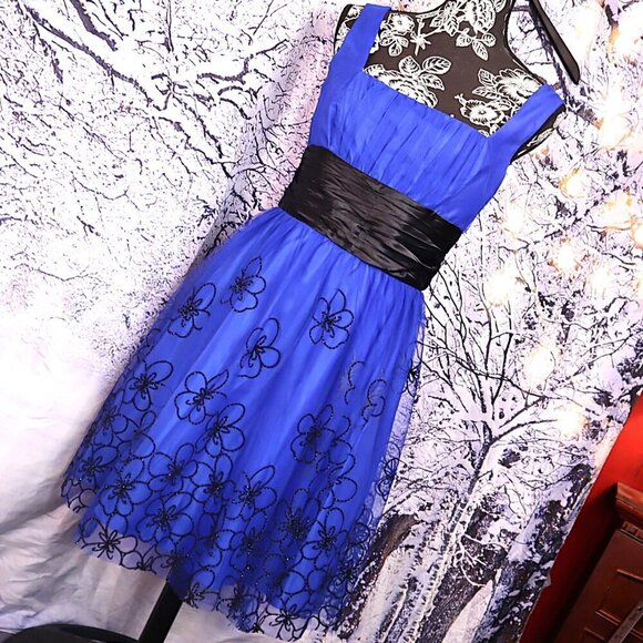 BLUE GLITTER FORMAL DRESS 7/8 Roberta Y2K Black Homecoming Prom Short Party - Picture 1 of 10